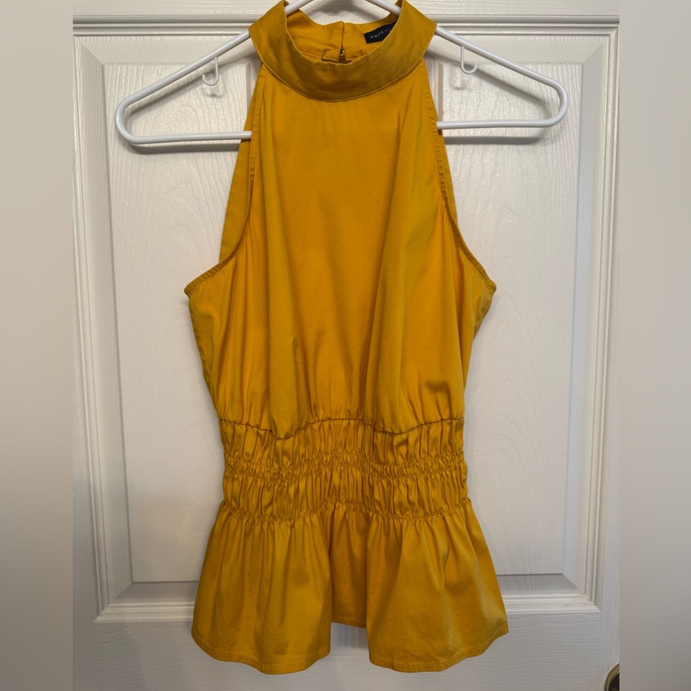 White House Black Market Mustard Sleeveless Peplum Blouse | Halter Neck | Size 0
